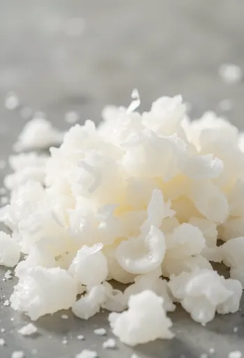 Agar prášek a agarové vločky na dřevěném povrchu, v misce a vedle želé