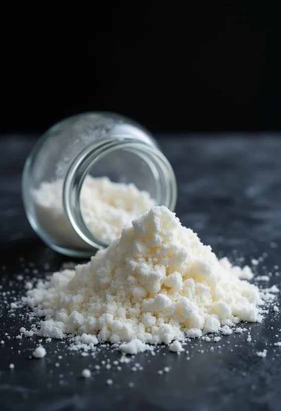 Agar-agar prášek ve skleničce a na vařečce, světlé pozadí