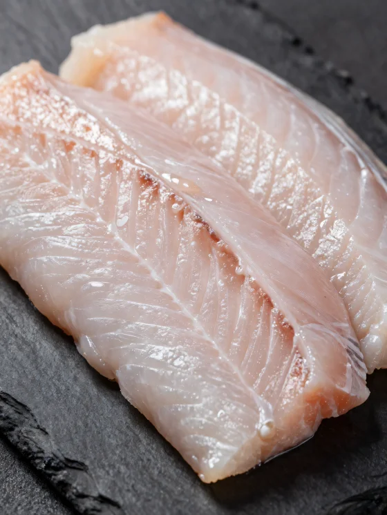 Čerstvé filety z úhoře s kořením na dřevěném prkénku