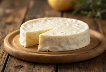 Čerstvý sýr Camembert v bílé misce na dřevěném podkladu