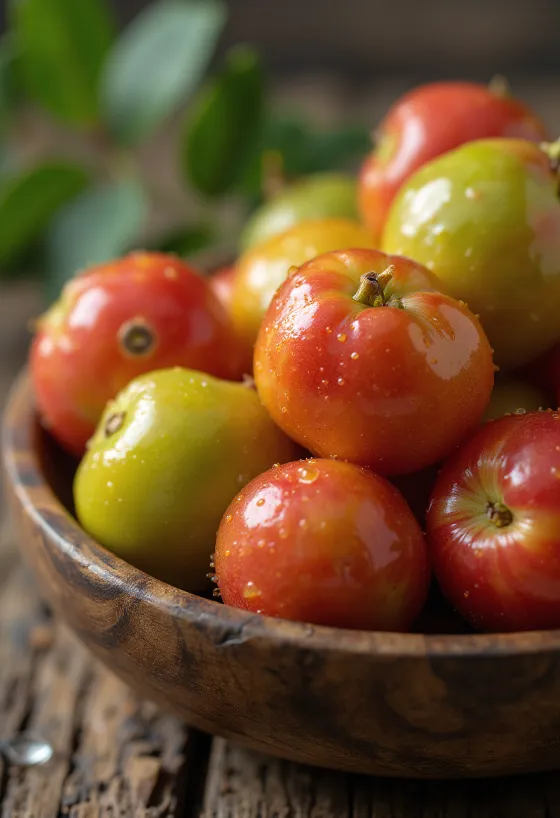 Čerstvé plody camu camu, celé a rozkrojené