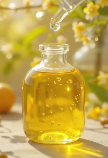 Chia olej v malé lahvičce, vedle chia semínka v dřevěné misce