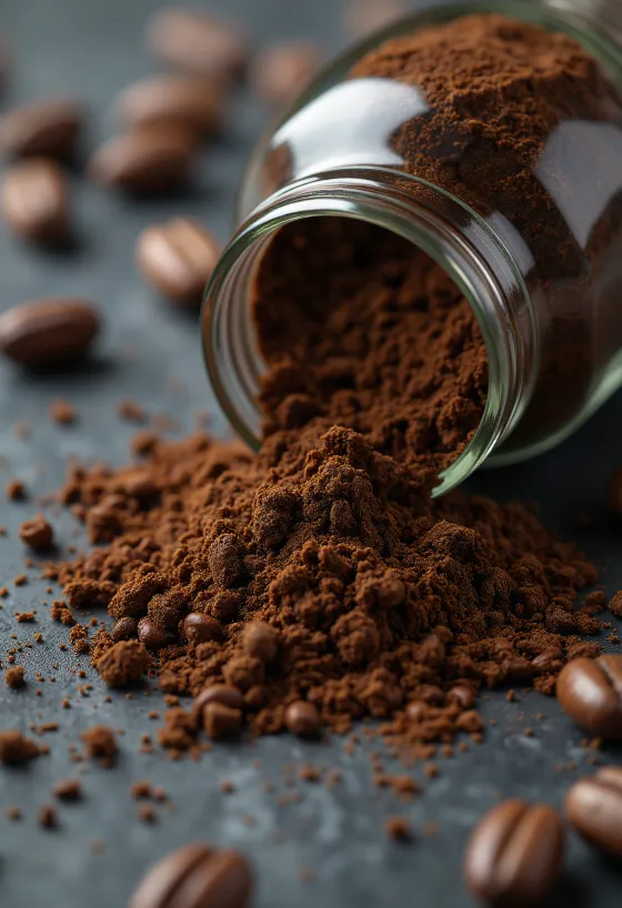 Pražená cikorka a sušený kořen čekanky v misce a na lžíci