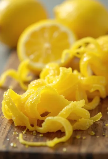 Čerstvá citronová kůra, nastrouhaná a nakrájená na proužky v misce, s citronem a medem