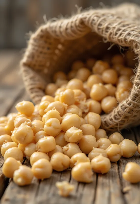 Fotorealistická cizrna v misce a rozsypaná na rustikálním stole