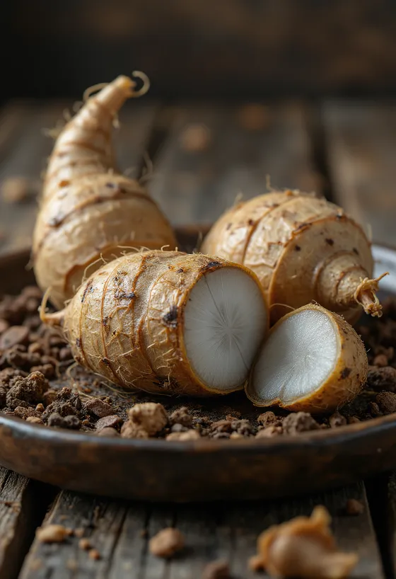 Hlízy eddoe s texturovanou hnědou slupkou