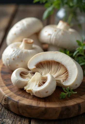 Nakrájená a očištěná pečárka ovčí na kuchyňském prkénku