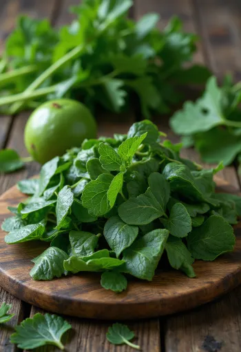 Drcené listy manioku v misce, připravené k vaření