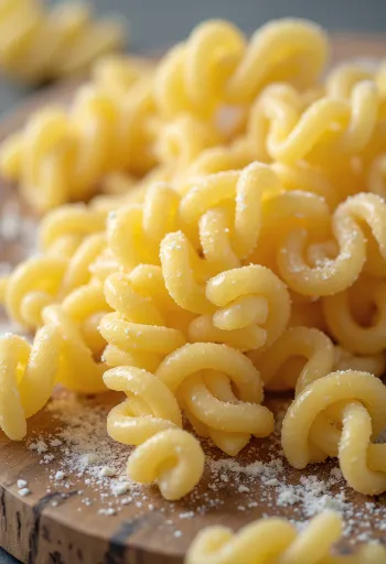 Sušené těstoviny fusilli (vřetena) na dřevěném povrchu