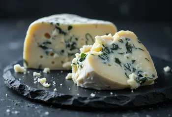 Kus sýra Gorgonzola v misce na dřevěném stole