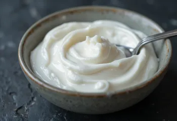 Hustý řecký jogurt v misce se lžící