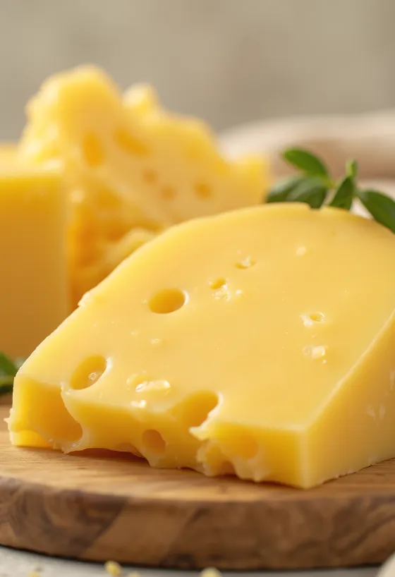Nakrájený sýr Gouda na dřevěném prkénku, s nožem na sýr