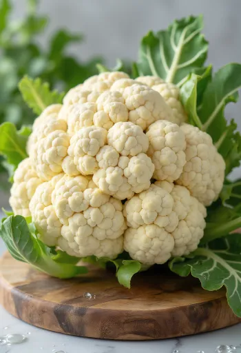 Čerstvě nakrájené růžičky květáku na dřevěném pultu