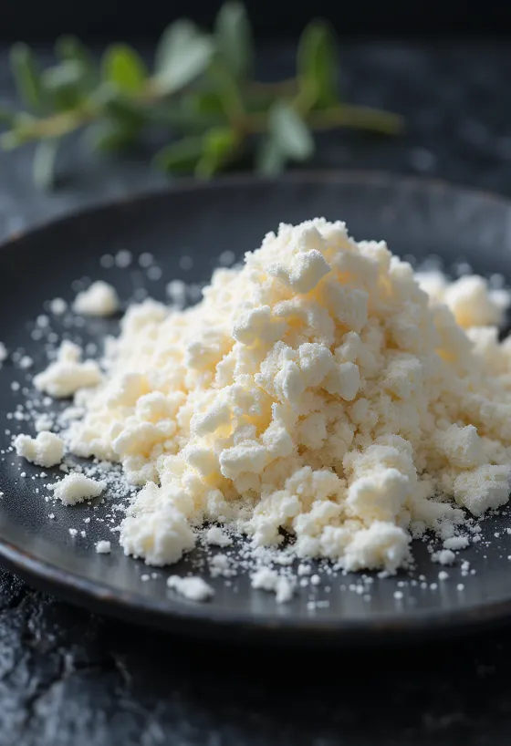 Karagenanový prášek ve sklenici a na lžíci na světlém podkladu