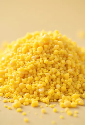 Syrová kukuřičná krupice v rustikální misce, rozsypaná na dřevěném povrchu