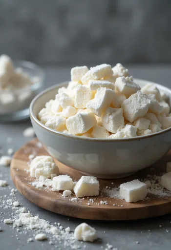Škrob kuzu v keramické misce a na vařečce, vedle plátky kořene