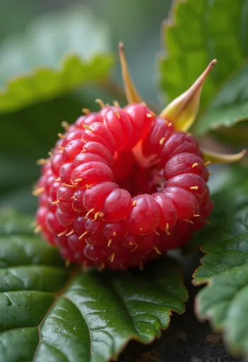 Čerstvé maliny v misce a na ubruse, doprovázené malinovým džemem a lístkem máty