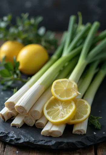 Čerstvá stébla citronové trávy na talíři