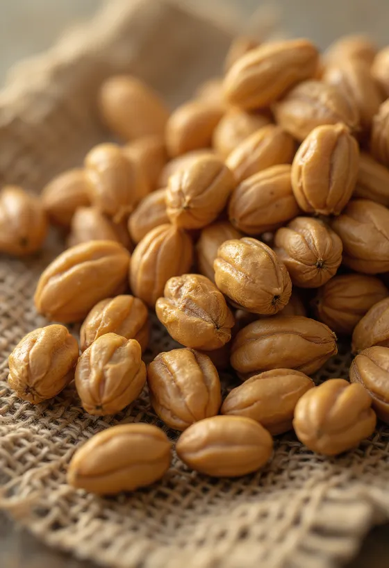 Tygří ořechy (chufa) na prkénku obklopené čerstvou zeleninou