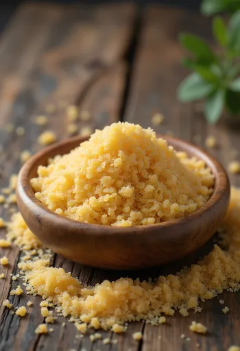 Syrová zrna fonia na dřevěné lžíci