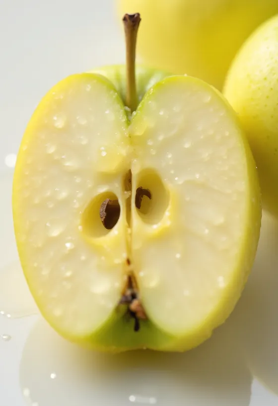 Čerstvá jablka Golden Delicious a plátky na prkénku