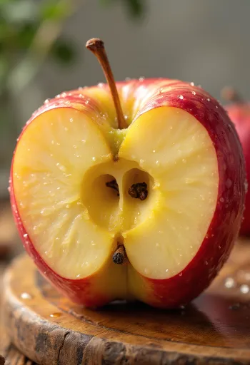 Čerstvá jablka Honeycrisp a plátky na prkénku