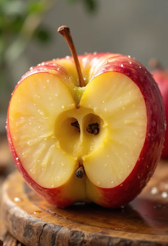 Čerstvá jablka Honeycrisp a plátky na prkénku