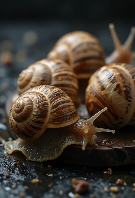 Čerstvé maso hlemýždě zahradního na talíři, jemně nakrájené a servírované