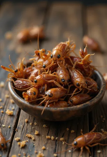 Čerstvé cvrččí maso připravené ke konzumaci, servírované na talíři