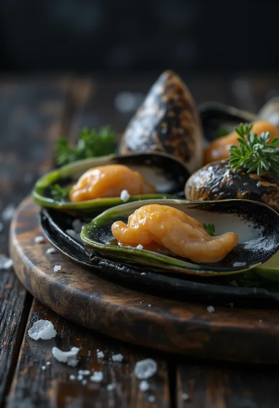 Maso slávky zelenoústé s typickým zeleným okrajem