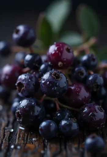 Plody černého bezu, sytě tmavě fialová barva a mírně lesklý povrch