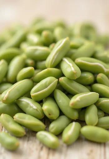 Čerstvé a naklíčené fazole mungo v misce a na dřevěném stole