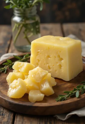 Surový hovězí lůj v malé misce obklopený kousky čisté tukové tkáně