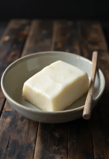 Surové vepřové sádlo v malé misce, obklopené nezpracovanými kousky tuku