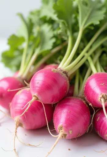 Čerstvé červené ředkvičky se zelenou natí, na prkénku i nakrájené