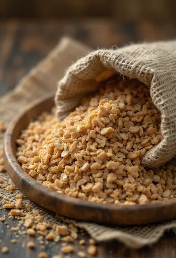 Žitné otruby v misce a rozsypané na rustikálním kuchyňském povrchu