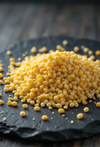 Žlutá hořčičná semínka v misce a rozsypaná