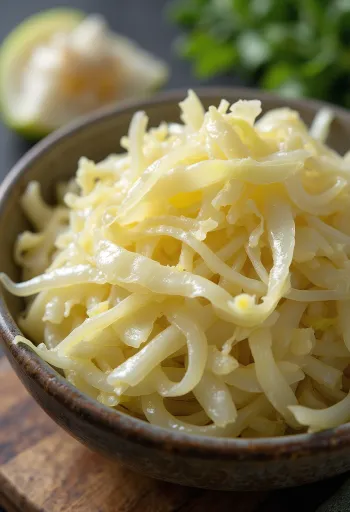 Kysané zelí v keramické míse s vařečkou, čerstvým zelím a fermentační nádobou v pozadí