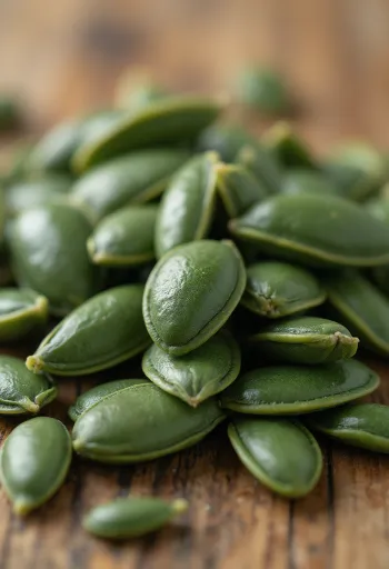 Loupaná a neloupaná dýňová semínka v dřevěných miskách