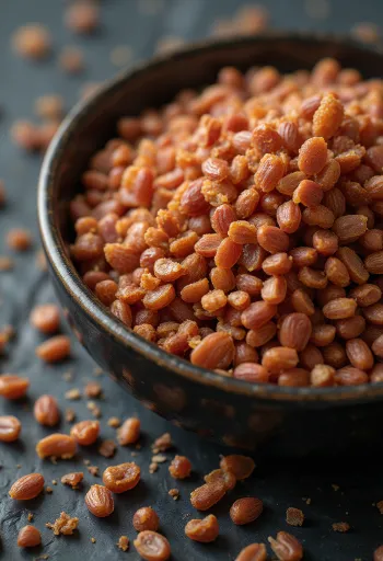 Zrnka a mouka pšenice dvouzrnky (emmer) na rustikálním dřevě