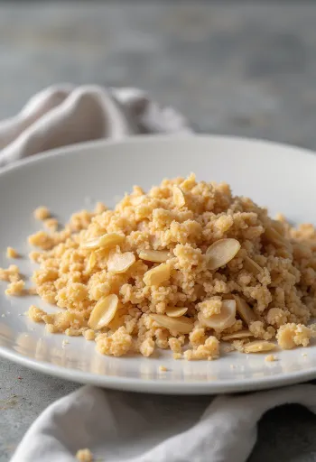 Špaldové otruby v keramické misce a rozsypané na dřevěném kuchyňském povrchu