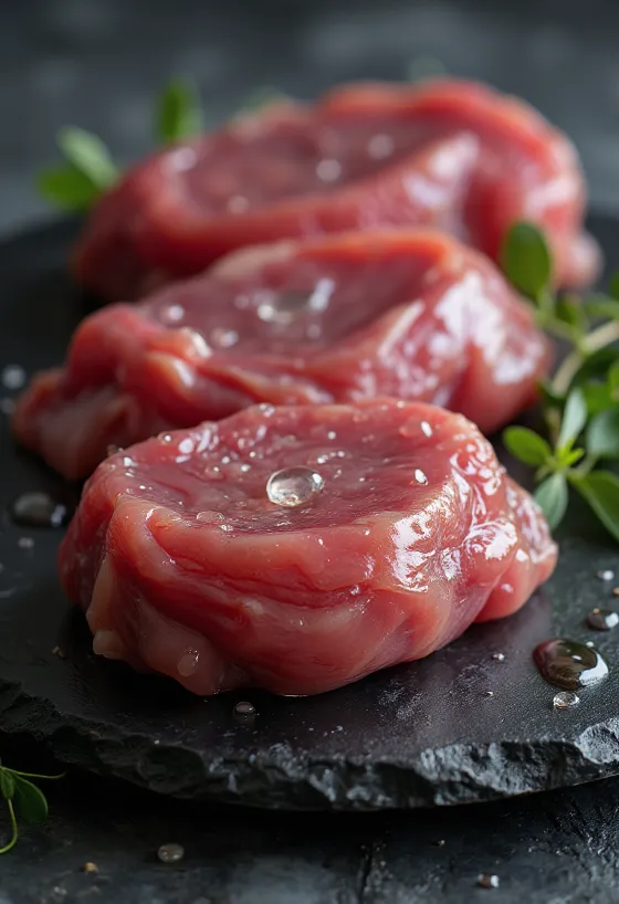 Syrové maso z divoké kachny, vykostěné, s bylinkami na prkénku