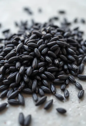 Syrová divoká rýže s dlouhými tmavými zrny v keramické misce