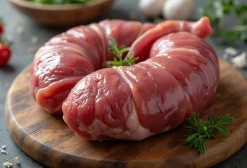 Očištěné, nakrájené syrové ledvinky na dřevěném prkénku