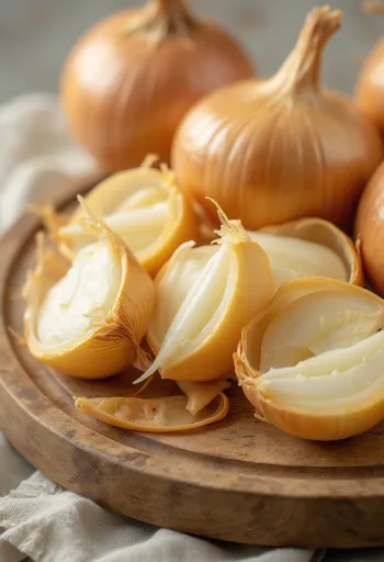 Celá a nakrájená cibule na rustikálním povrchu