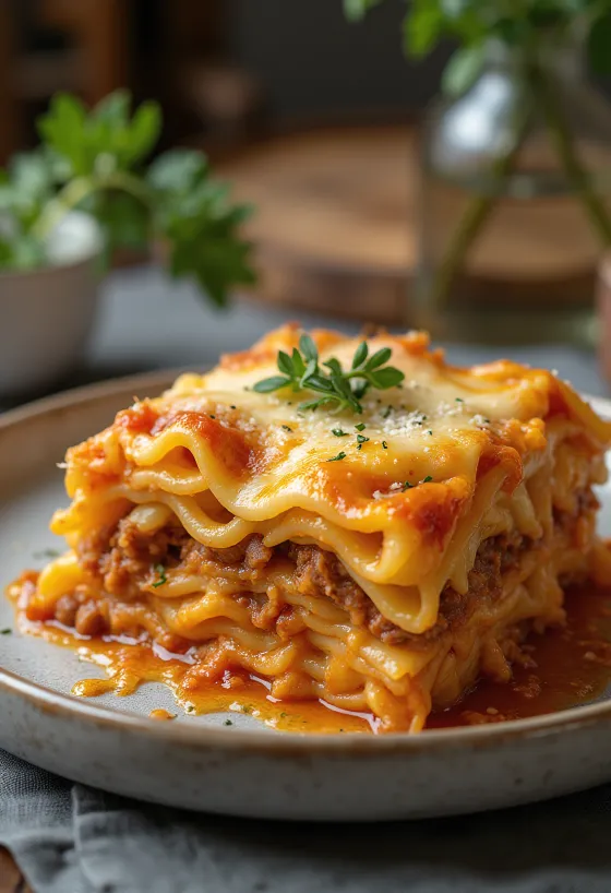 Klasické lasagne podávané s čerstvou bazalkou