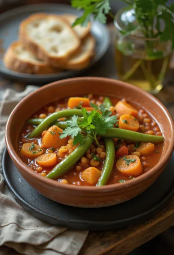 Menestra veganská verze s čerstvou zeleninou a koriandrem