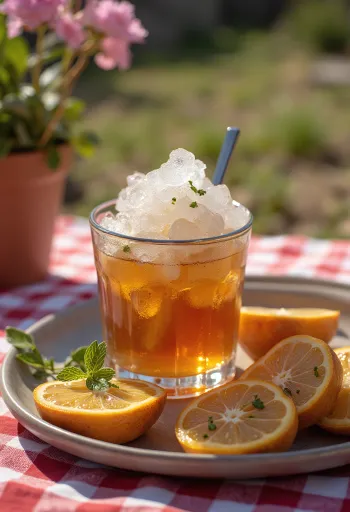 Koktejl Mint Julep zdobený lístkem máty a drceným ledem