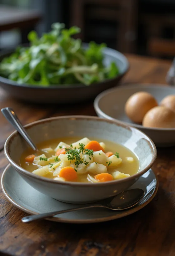 Veganská kedlubnová polévka při podávání