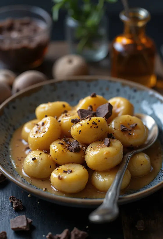 Gnocchi s kaštanovým pyré a vanilkou při podávání